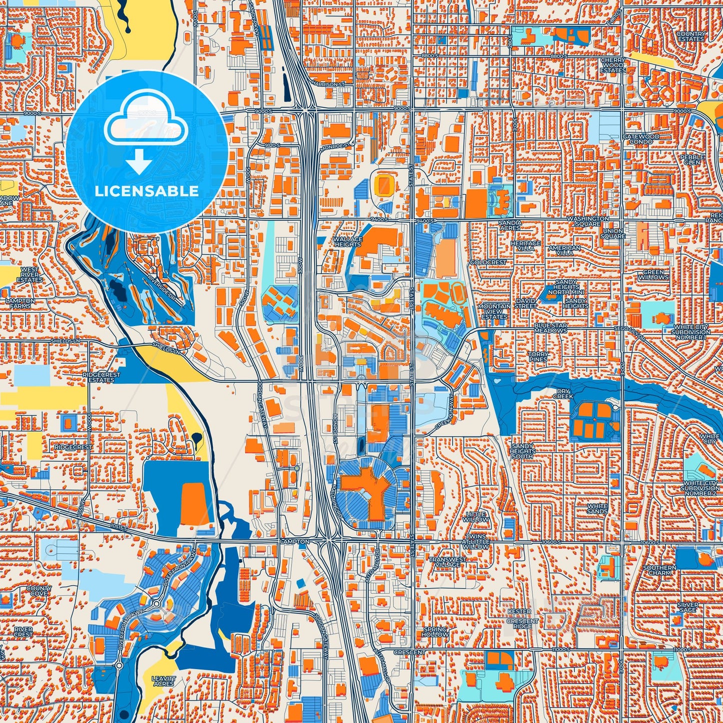 Colorful Sandy Street Map with Labels and Buildings