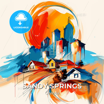 Vibrant Sandy Springs, Georgia - A Painting Of A City - Square format print template