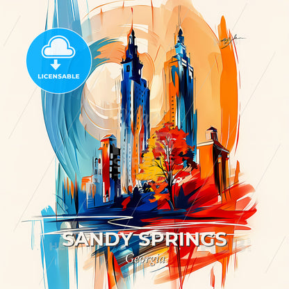 Vibrant Sandy Springs, Georgia - A Painting Of A City - Square format print template