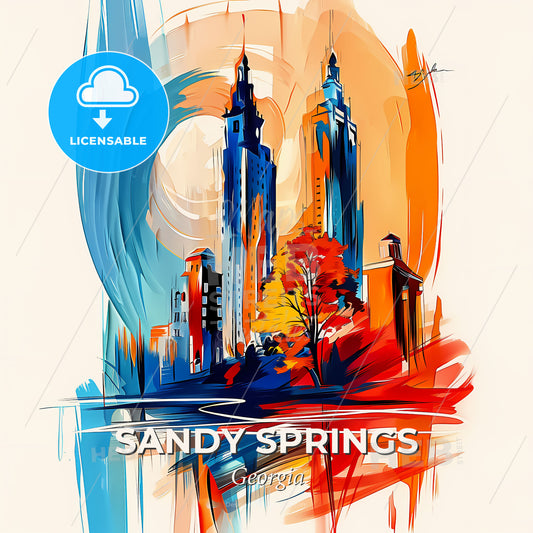 Vibrant Sandy Springs, Georgia - A Painting Of A City - Square format print template