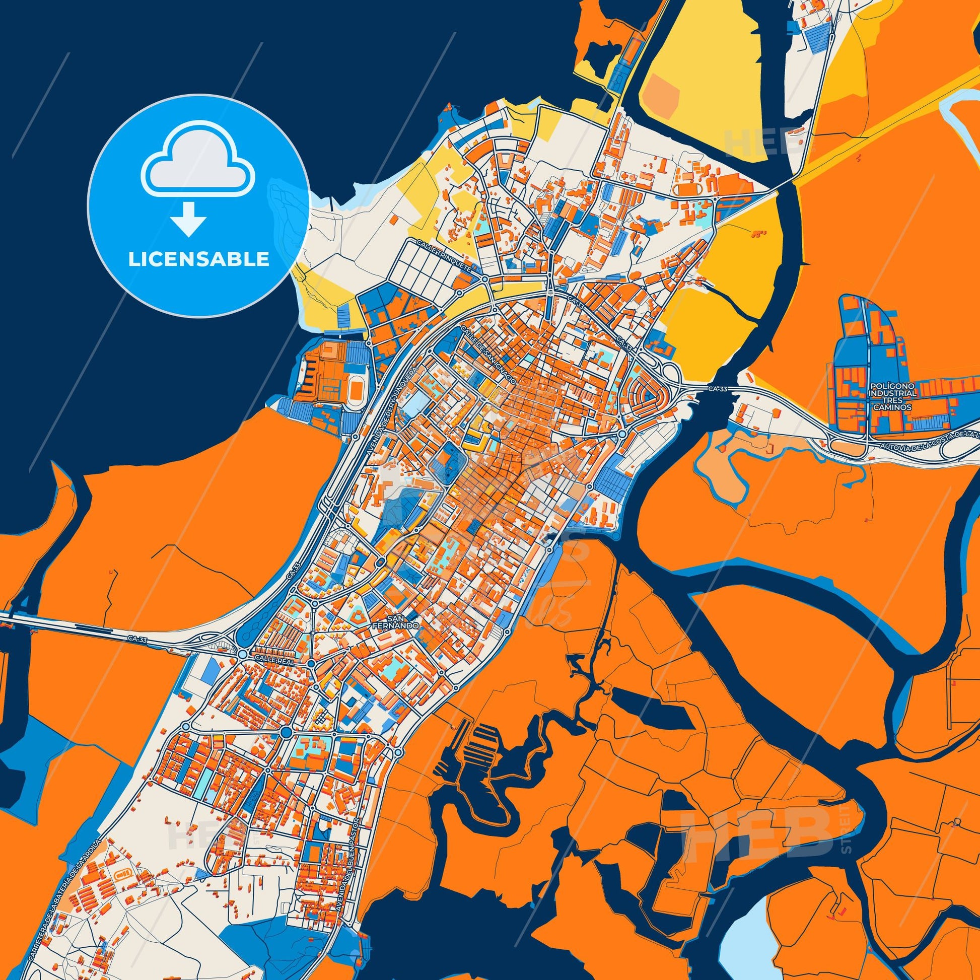 Colorful San Fernando Street Map with Labels and Buildings