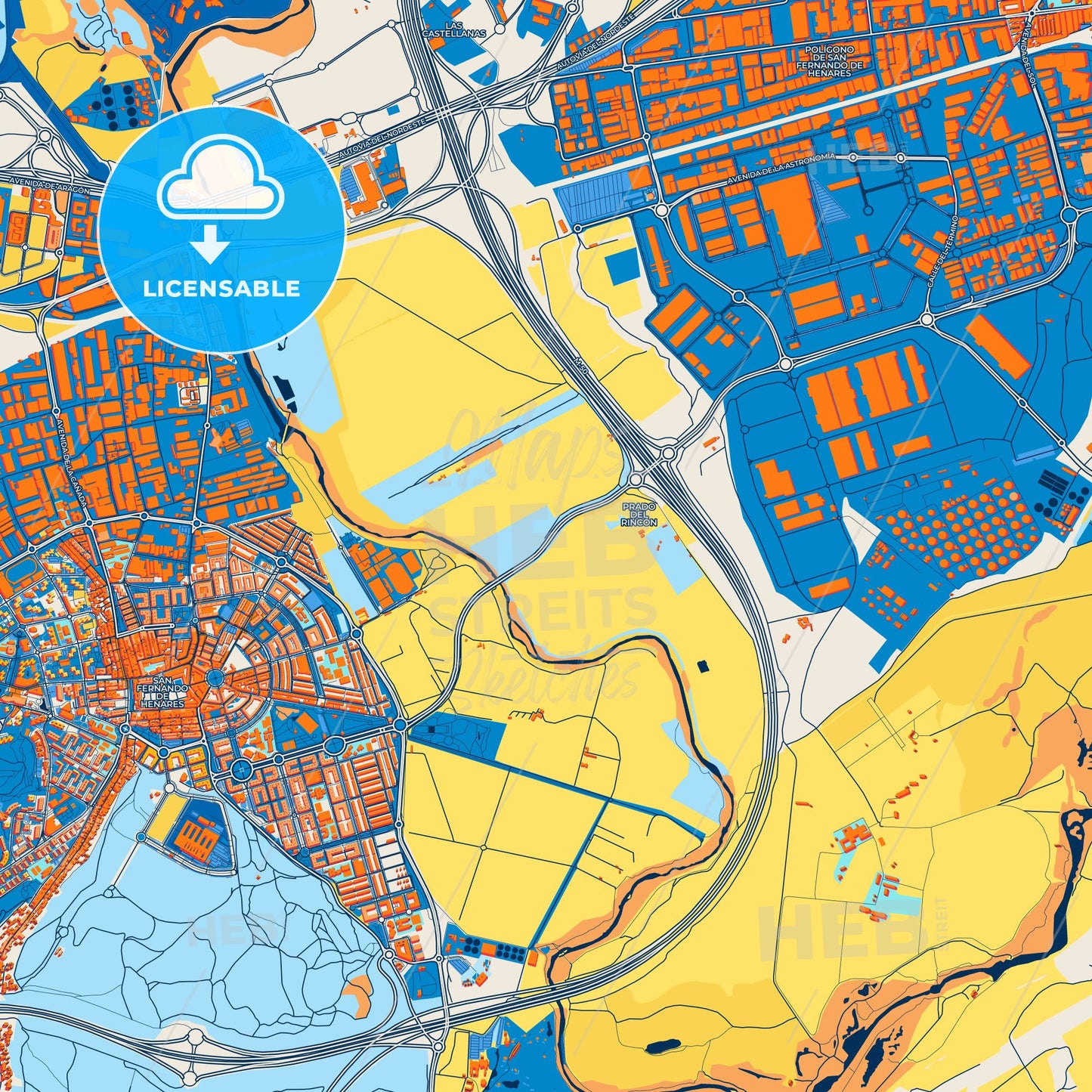 Colorful San Fernando de Henares Street Map with Labels and Buildings
