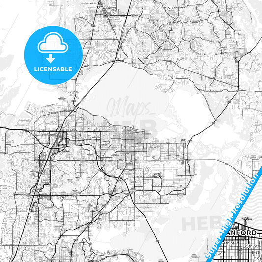 Sanford, Florida light map with streetnames, citynames and districts