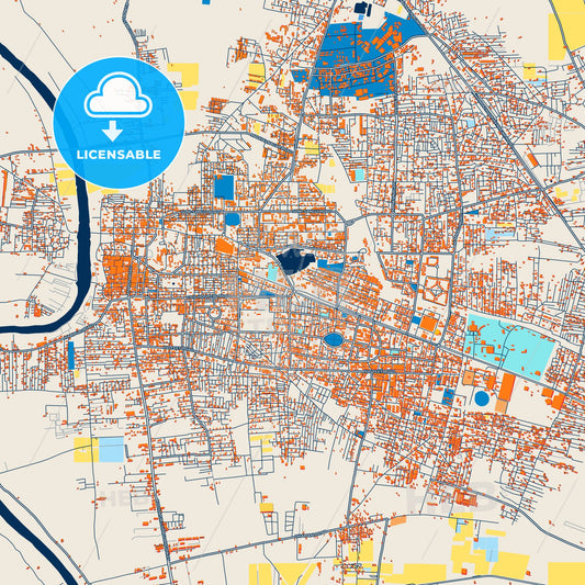 Colorful Sangli-Miraj Kupwad Street Map with Labels and Buildings