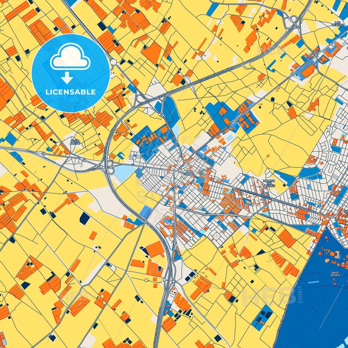 Colorful San Javier Street Map with Labels and Buildings