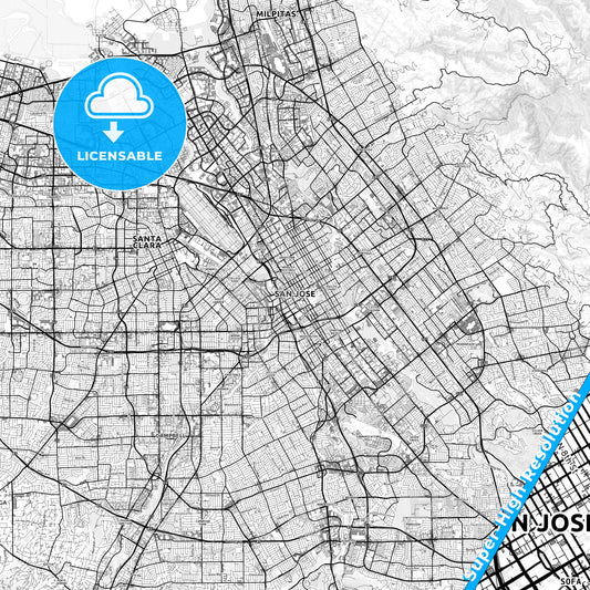 San Jose, California light map with streetnames, citynames and districts