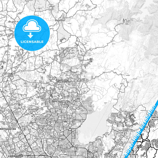 San Jose del Monte, Philippines light map with streetnames, citynames and districts