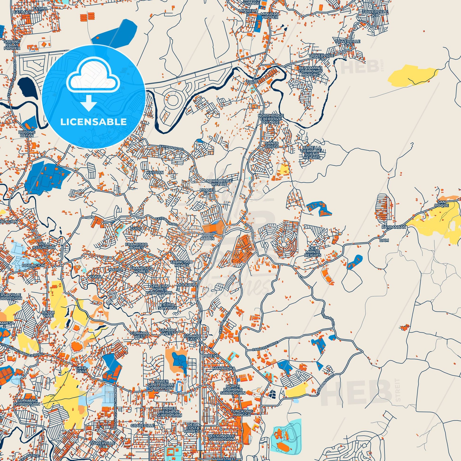Colorful San Jose del Monte Street Map with Labels and Buildings