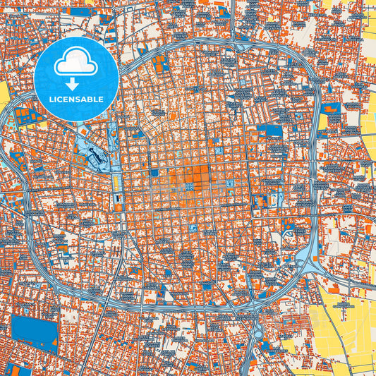 Colorful San Juan Street Map with Labels and Buildings