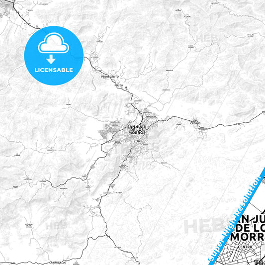 San Juan de los Morros, Venezuela light map with streetnames, citynames and districts