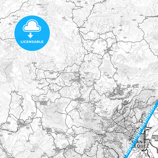 San Juan Sacatepéquez, Guatemala light map with streetnames, citynames and districts