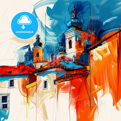 Vibrant Sankt Pölten, Austria - A Painting Of A Building With A Colorful Background