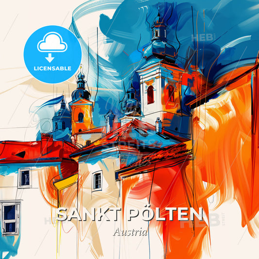 Vibrant Sankt Pölten, Austria - A Painting Of A Building With A Colorful Background - Square format print template