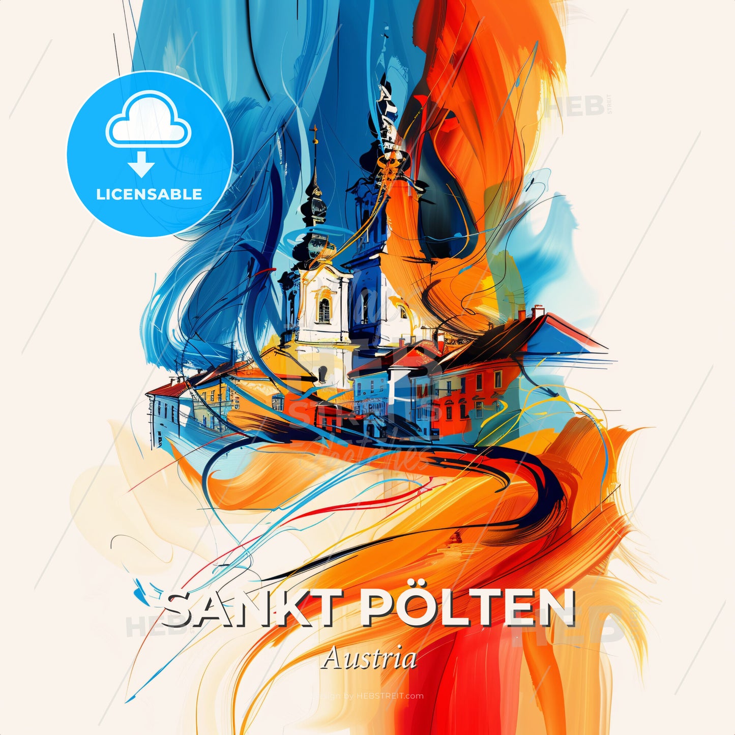 Vibrant Sankt Pölten, Austria - A Painting Of A Building With A Colorful Brushstroke - Square format print template