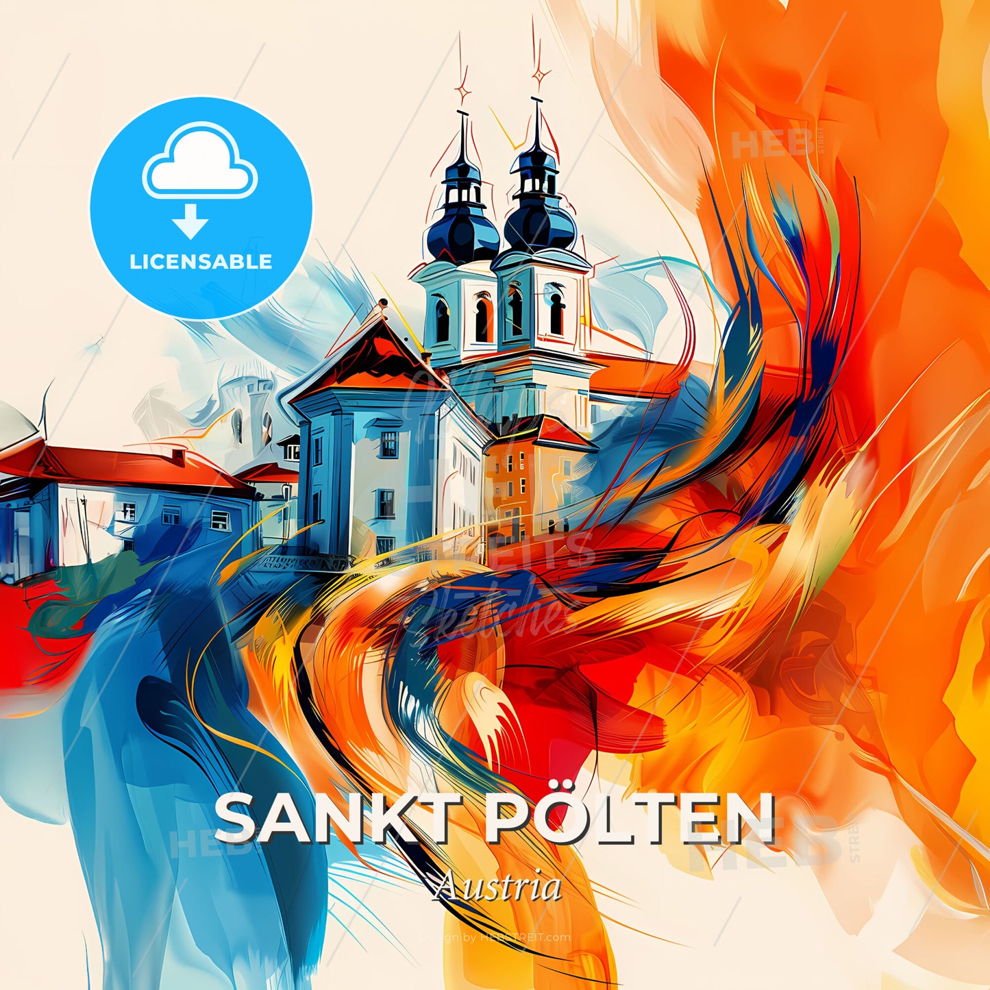 Vibrant Sankt Pölten, Austria - A Painting Of A Building With A Colorful Background - Square format print template