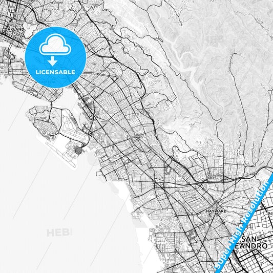 San Leandro, California light map with streetnames, citynames and districts