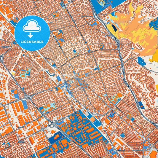 Colorful San Leandro Street Map with Labels and Buildings