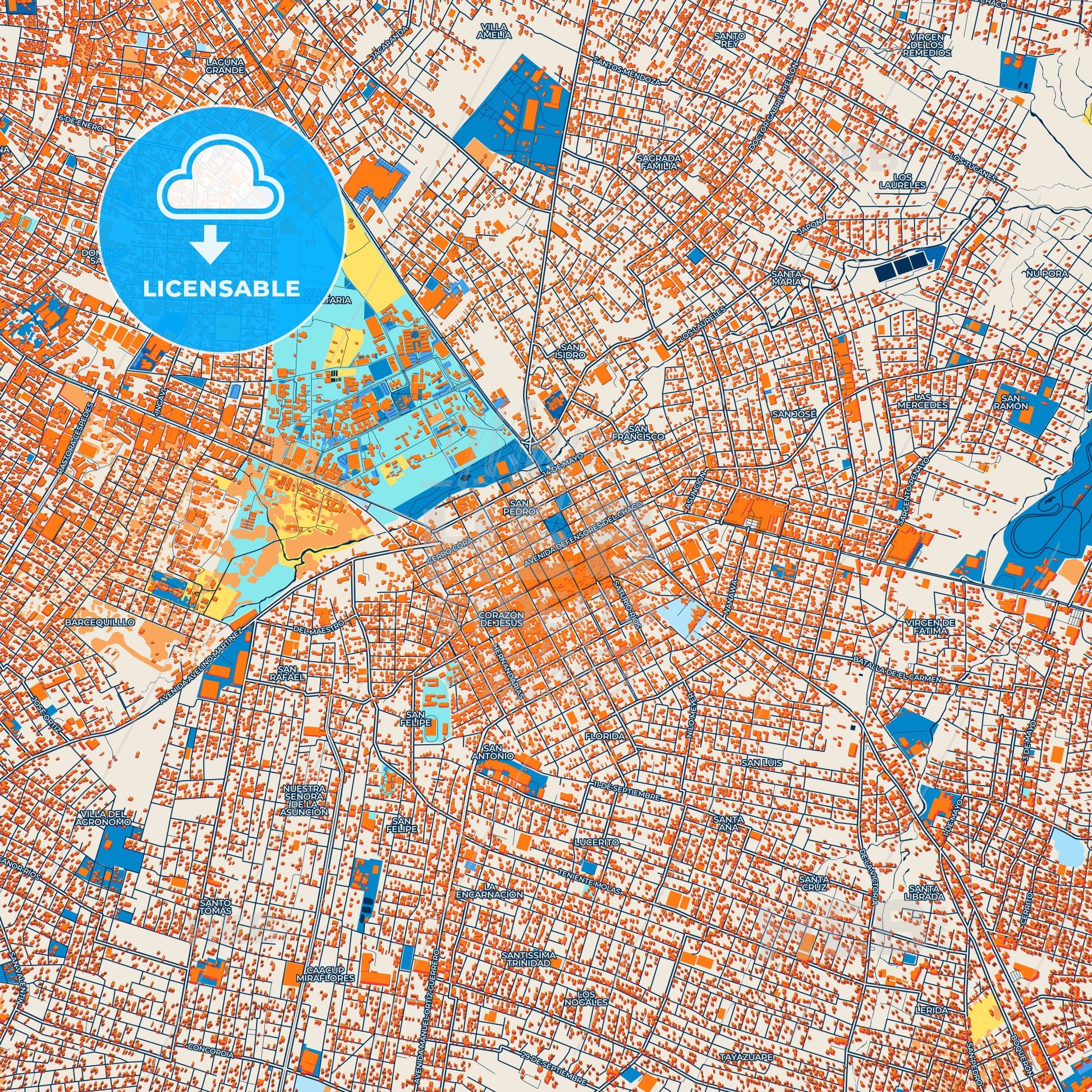 Colorful San Lorenzo Street Map with Labels and Buildings