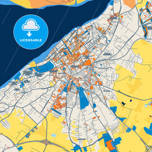 Colorful Sanlúcar de Barrameda Street Map with Labels and Buildings