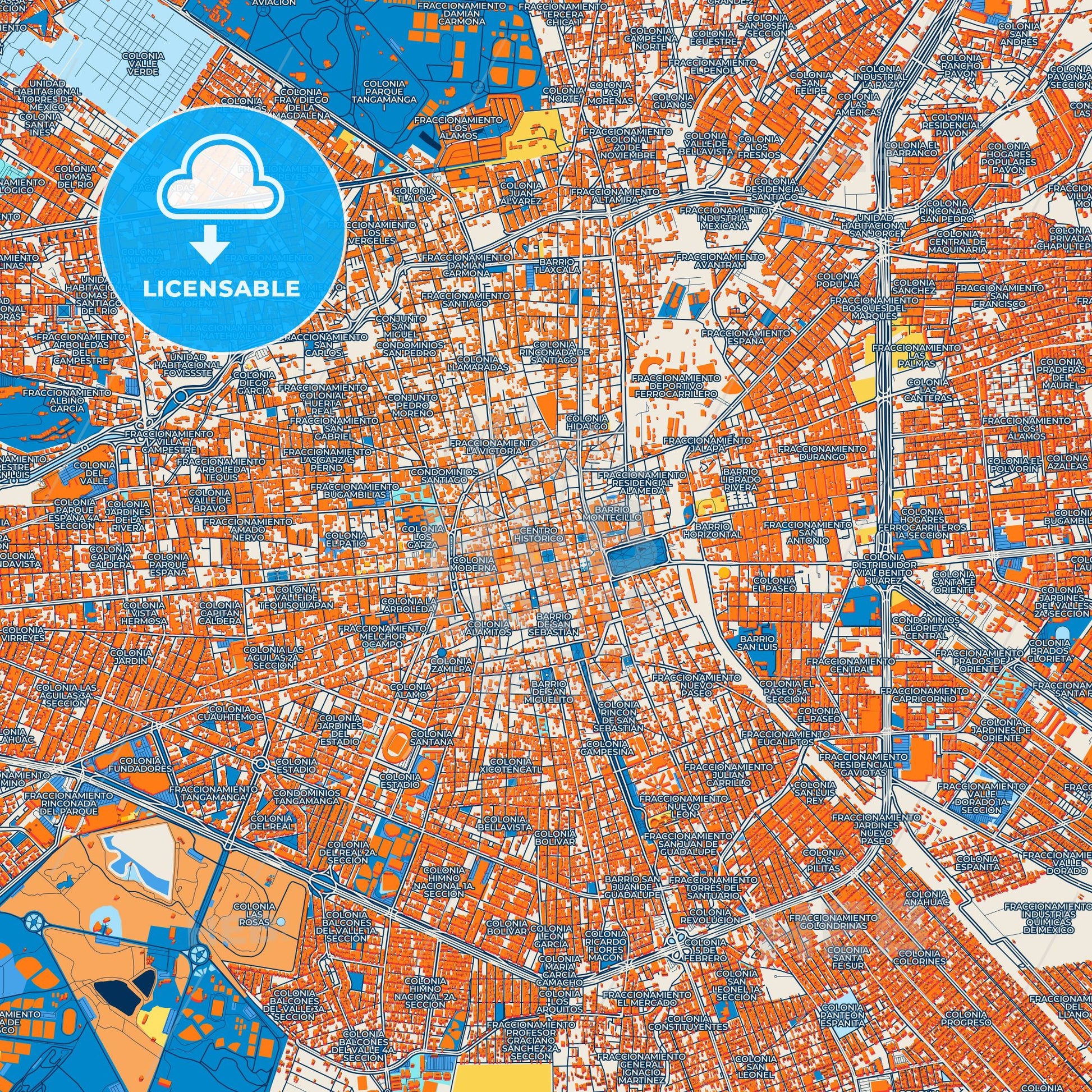 Colorful San Luis Potosí Street Map with Labels and Buildings