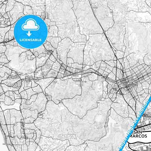San Marcos, California light map with streetnames, citynames and districts
