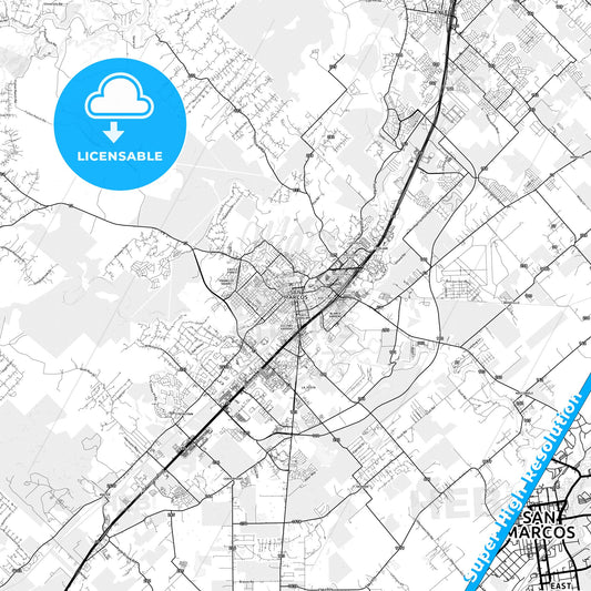 San Marcos, Texas light map with streetnames, citynames and districts