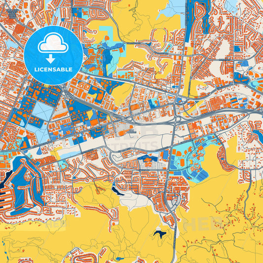 Colorful San Marcos Street Map with Labels and Buildings