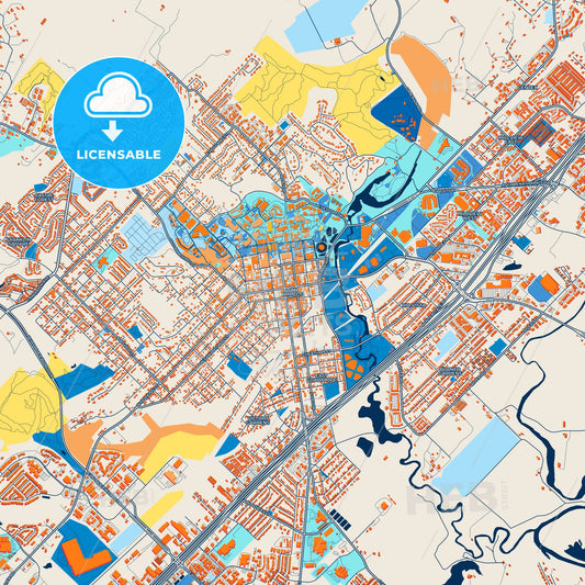 Colorful San Marcos Street Map with Labels and Buildings