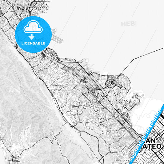 San Mateo, California light map with streetnames, citynames and districts