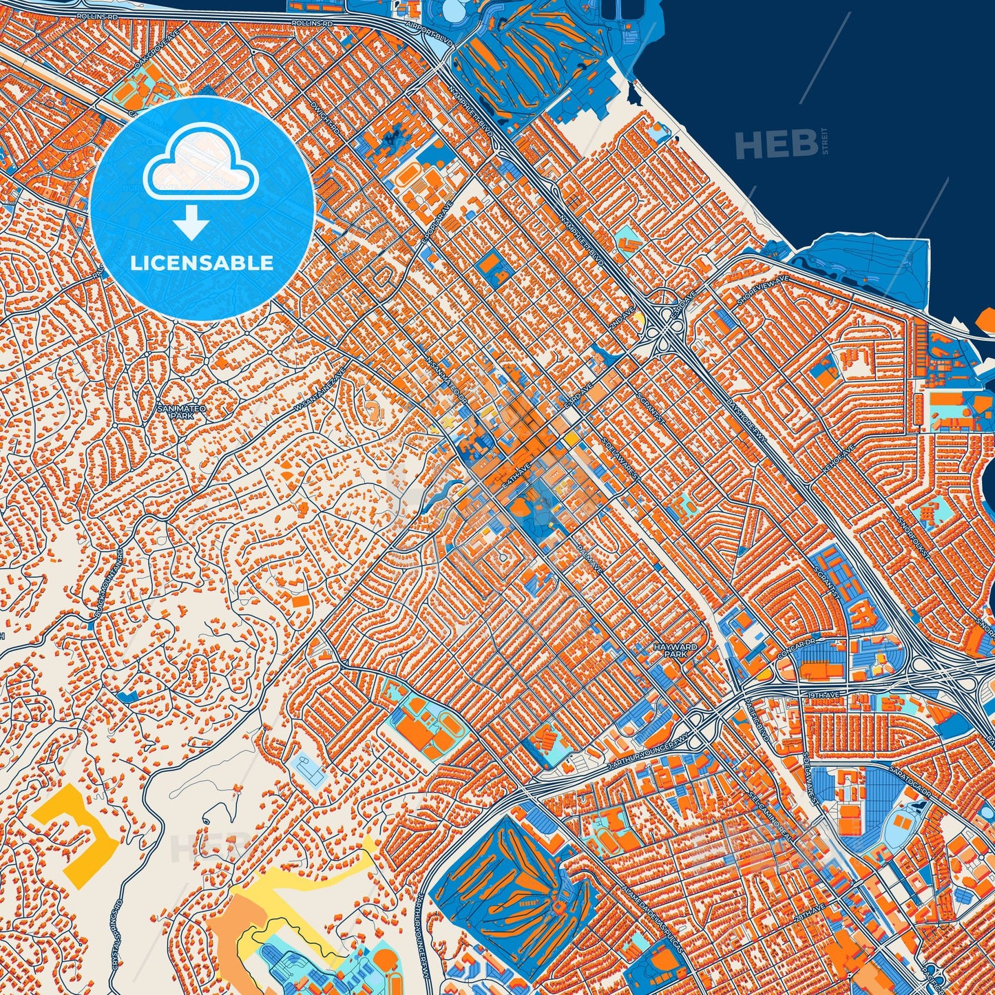 Colorful San Mateo Street Map with Labels and Buildings