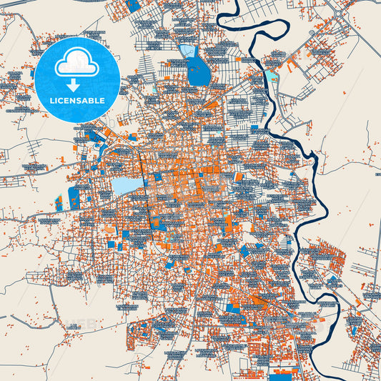Colorful San Miguel Street Map with Labels and Buildings