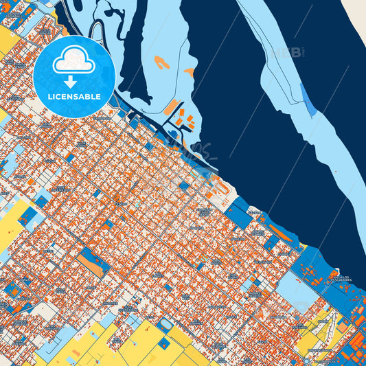 Colorful San Nicolas de los Arroyos Street Map with Labels and Buildings