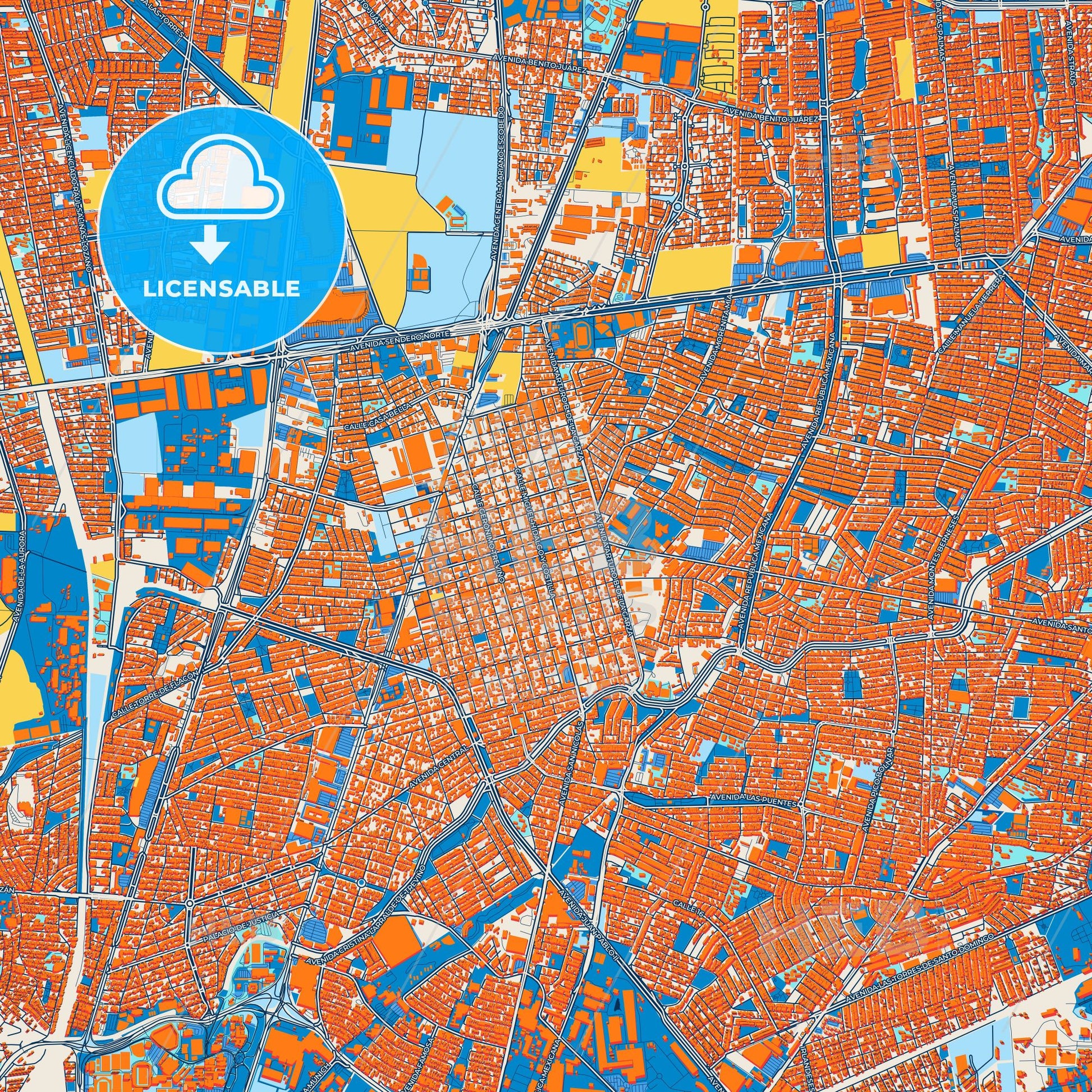 Colorful San Nicolás de los Garza Street Map with Labels and Buildings