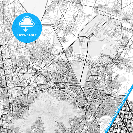 San Pablo de las Salinas, Mexico light map with streetnames, citynames and districts