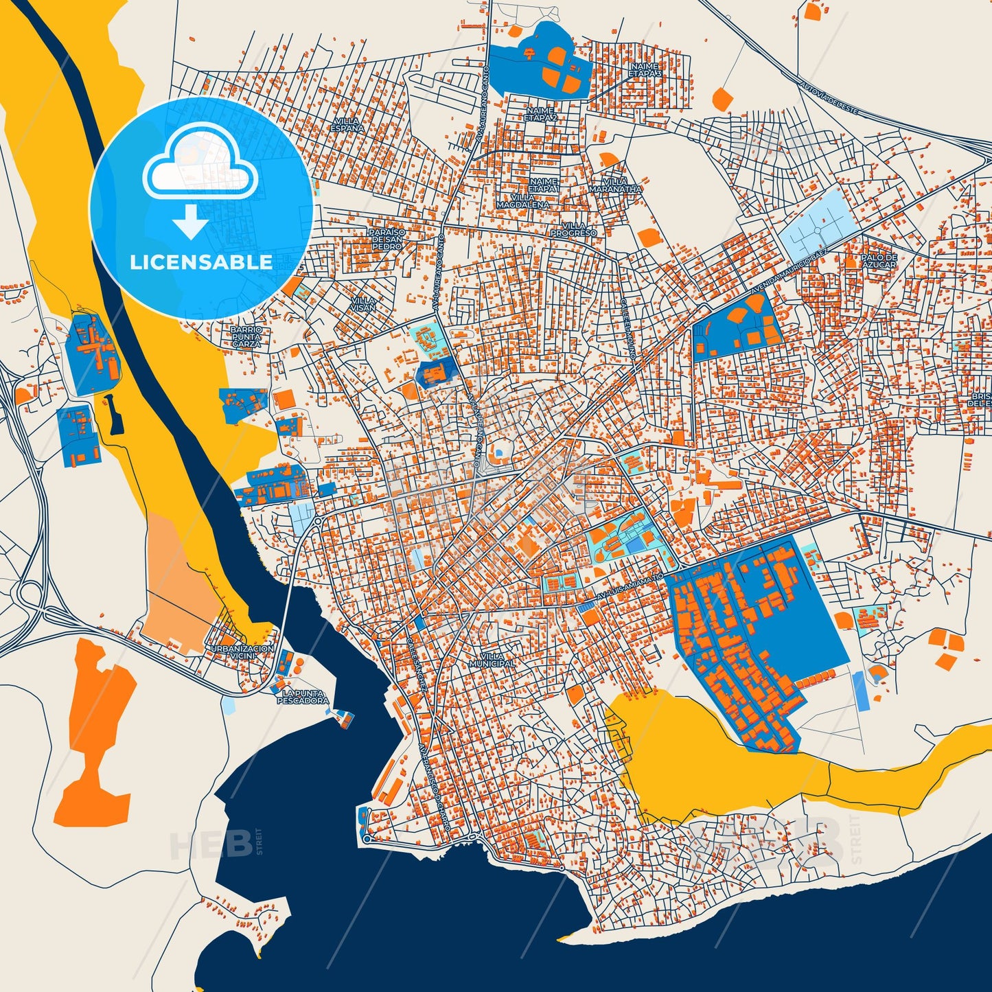 Colorful San Pedro de Macorís Street Map with Labels and Buildings