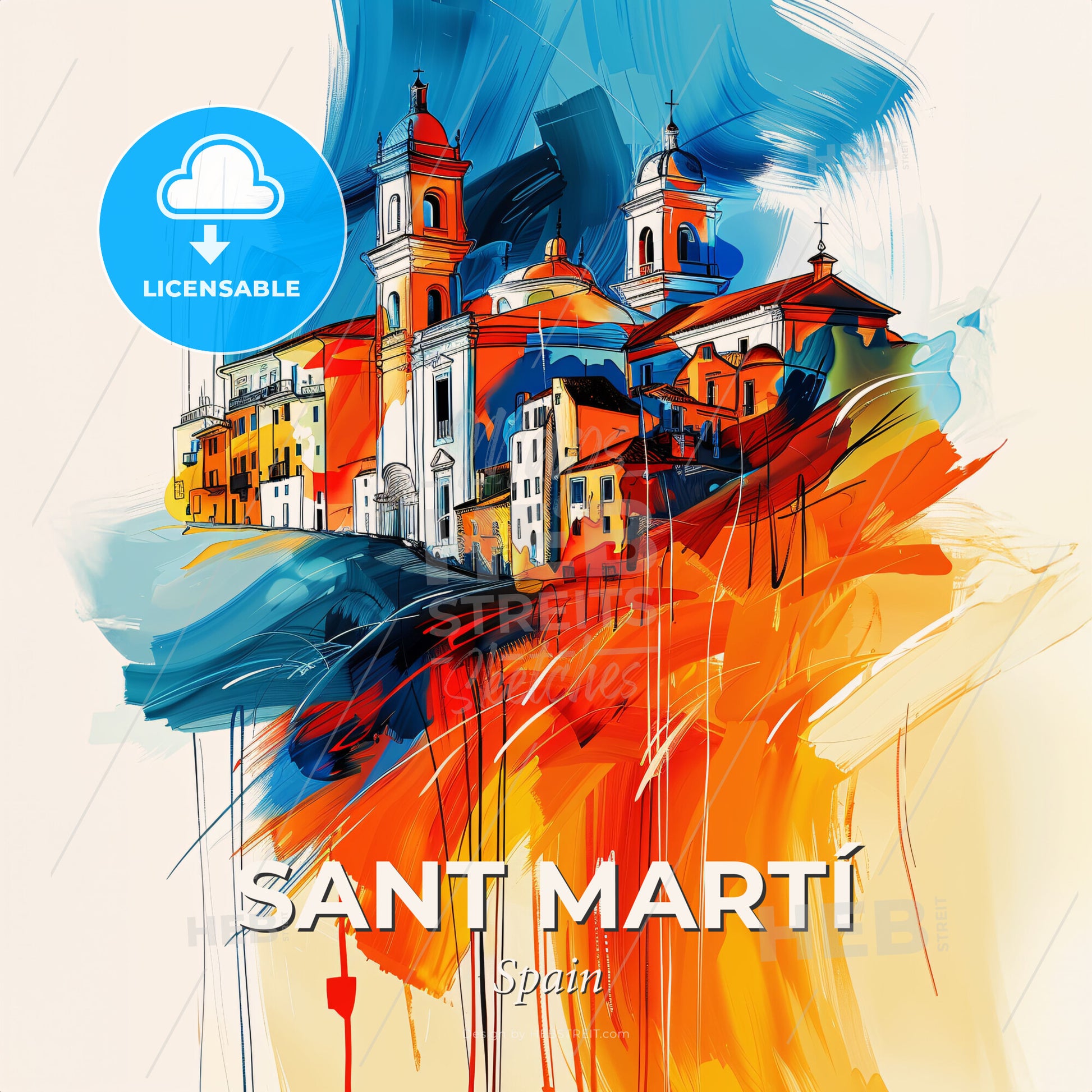 Vibrant Sant Martí, Spain - A Painting Of A City - Square format print template