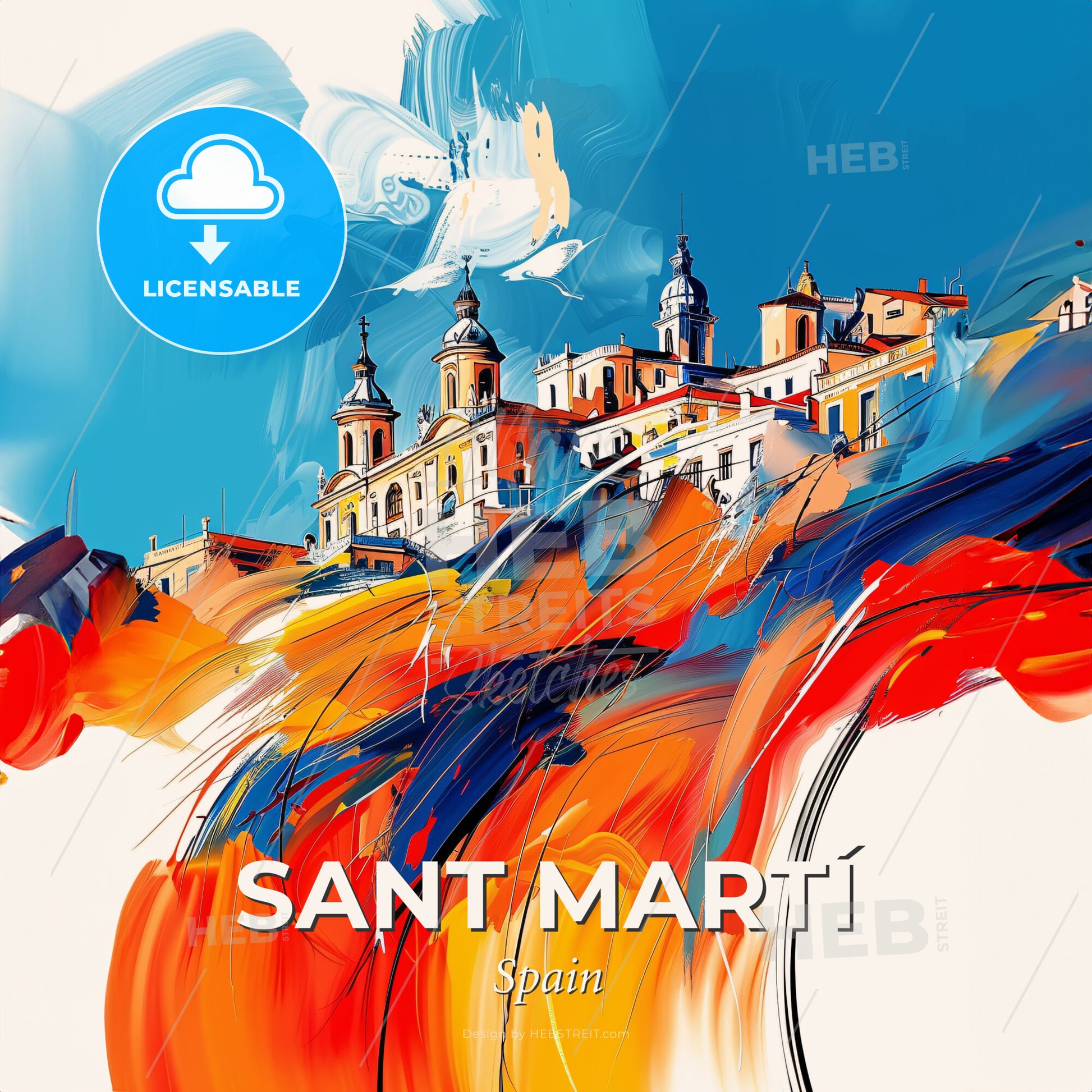 Vibrant Sant Martí, Spain - A Painting Of A Building With Colorful Paint - Square format print template