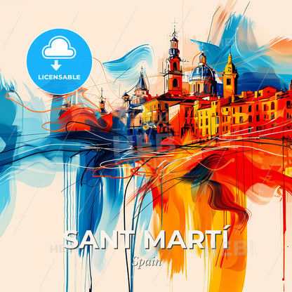 Vibrant Sant Martí, Spain - A Colorful Painting Of A City - Square format print template