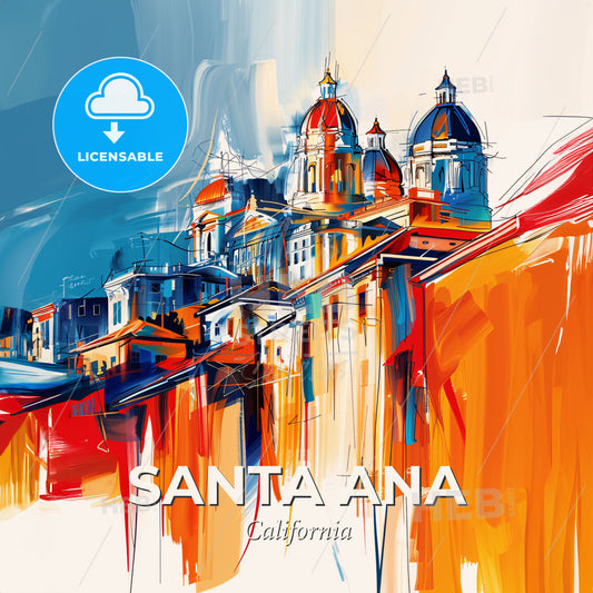 Vibrant Santa Ana, California - A Painting Of A Building With Domes - Square format print template
