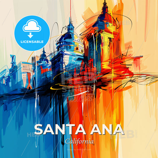 Vibrant Santa Ana, California - A Colorful Painting Of A City - Square format print template