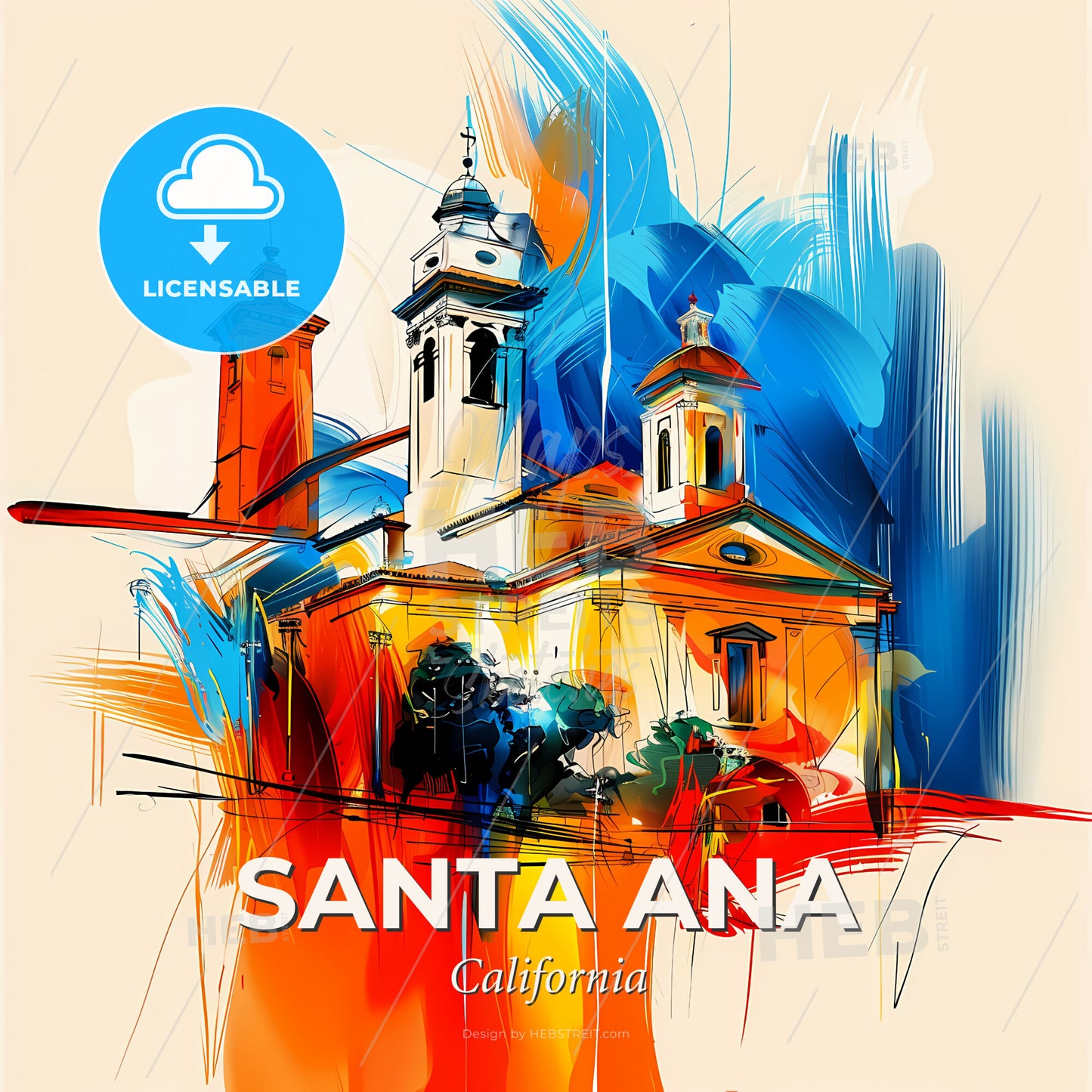 Vibrant Santa Ana, California - A Painting Of A Building - Square format print template