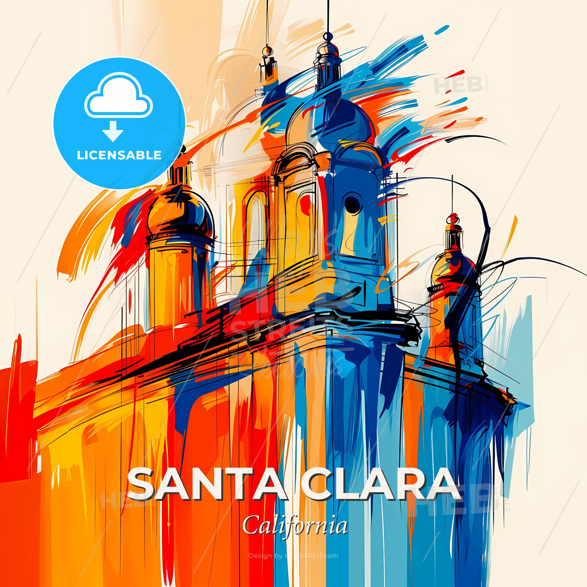 Vibrant Santa Clara, California - A Colorful Painting Of A Building - Square format print template