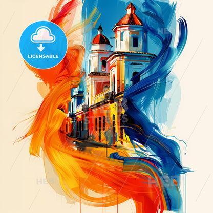Vibrant Santa Clara, Cuba - A Painting Of A Building With Colorful Paint