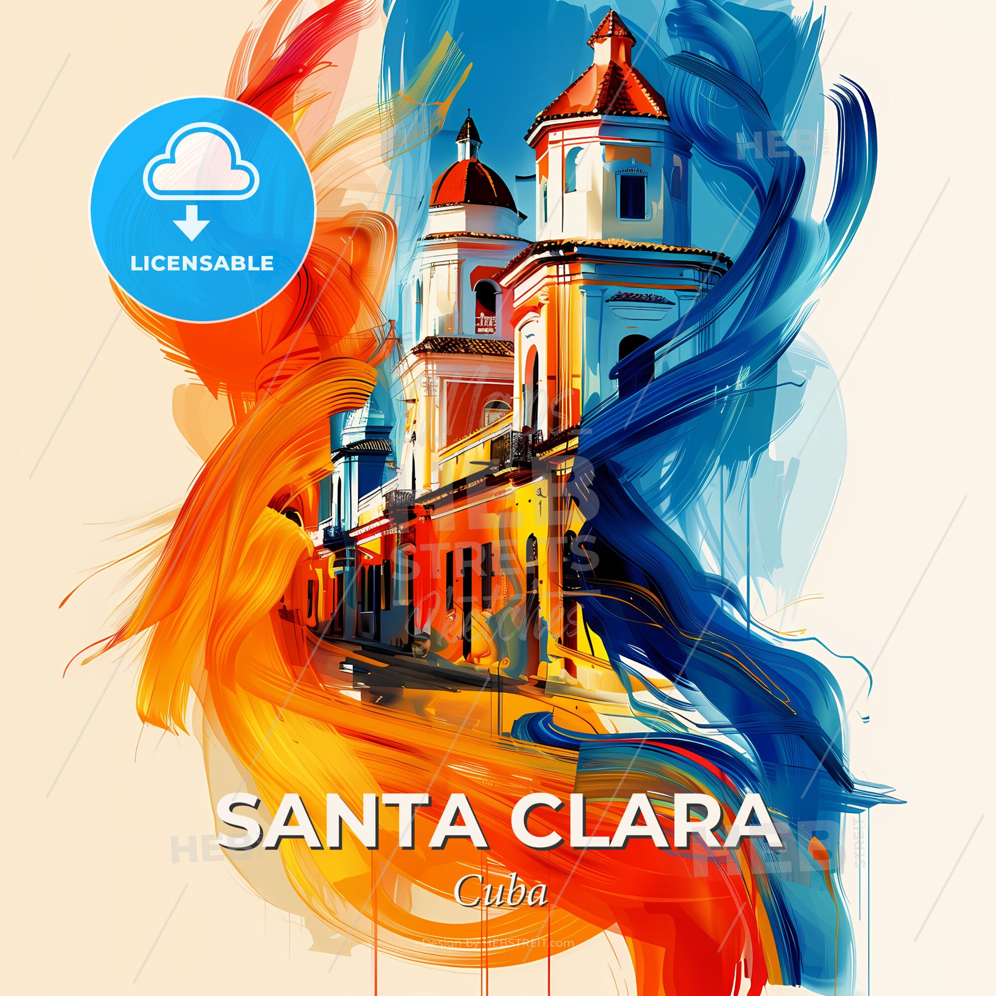 Vibrant Santa Clara, Cuba - A Painting Of A Building With Colorful Paint - Square format print template