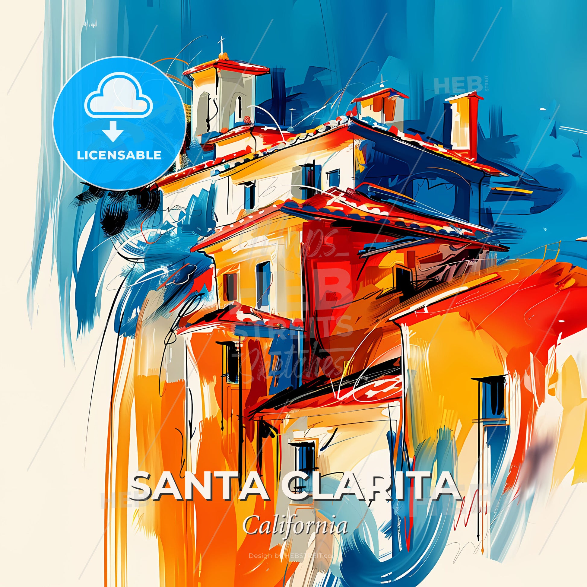 Vibrant Santa Clarita, California - A Painting Of A Building - Square format print template