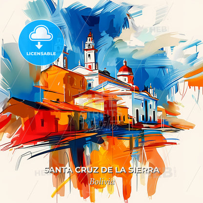 Vibrant Santa Cruz De La Sierra, Bolivia - A Painting Of A Building - Square format print template