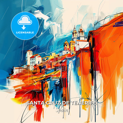 Vibrant Santa Cruz De Tenerife, Spain - A Painting Of A City - Square format print template