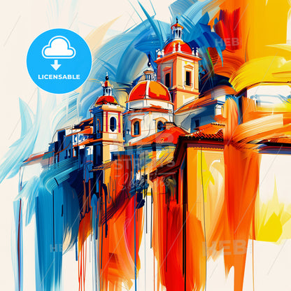 Vibrant Santa Cruz De Tenerife, Spain - A Painting Of A Building With Colorful Paint