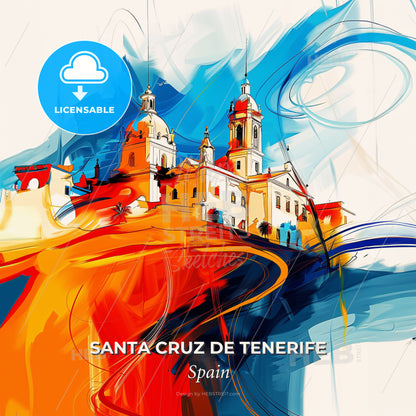 Vibrant Santa Cruz De Tenerife, Spain - A Painting Of A Building - Square format print template