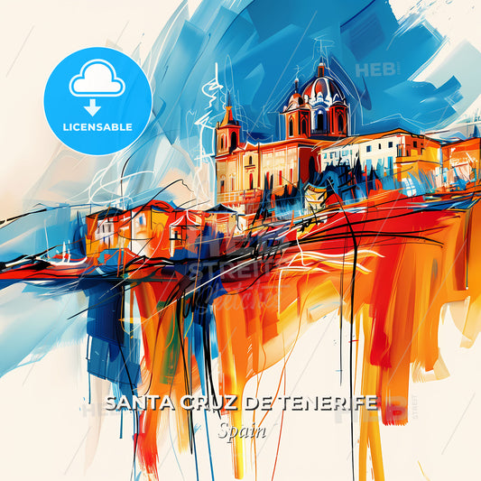 Vibrant Santa Cruz De Tenerife, Spain - A Painting Of A Building - Square format print template